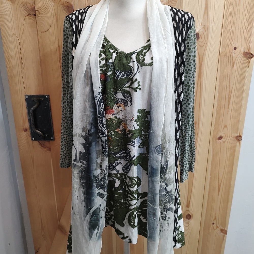 ClothesHead ‎ Floral Blouse Sz XL 3/4 Sleeve Lagenlook Busines Casual Boho